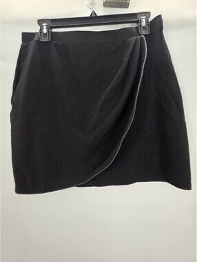 Mark-Avon Black Mini Skirt with Faux Leather Trim, Size Large